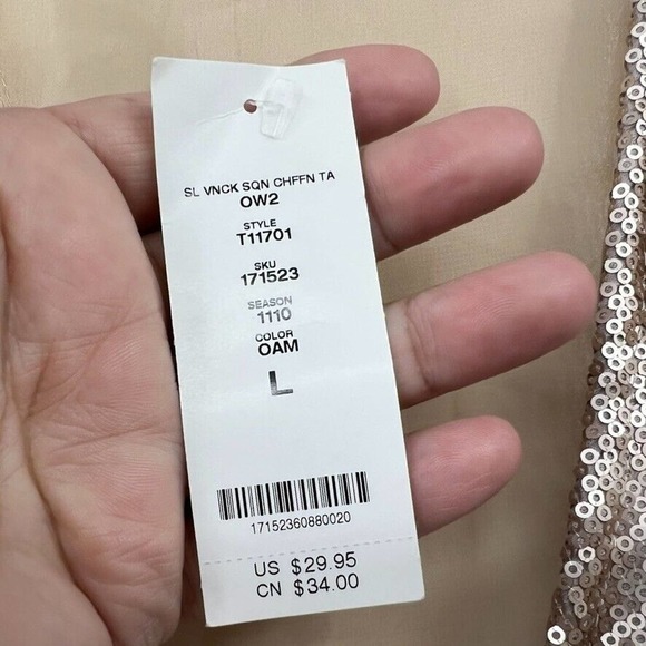 2B Bebe Womens L Sleeveless Sequin Chiffon Top Gold Blouse - Picture 4 of 9